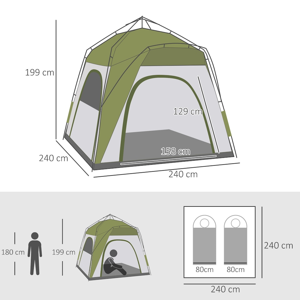 image 1 of Outsunny 4 Man Pop Up Tent Camping Backpacking Dome Tent, Green