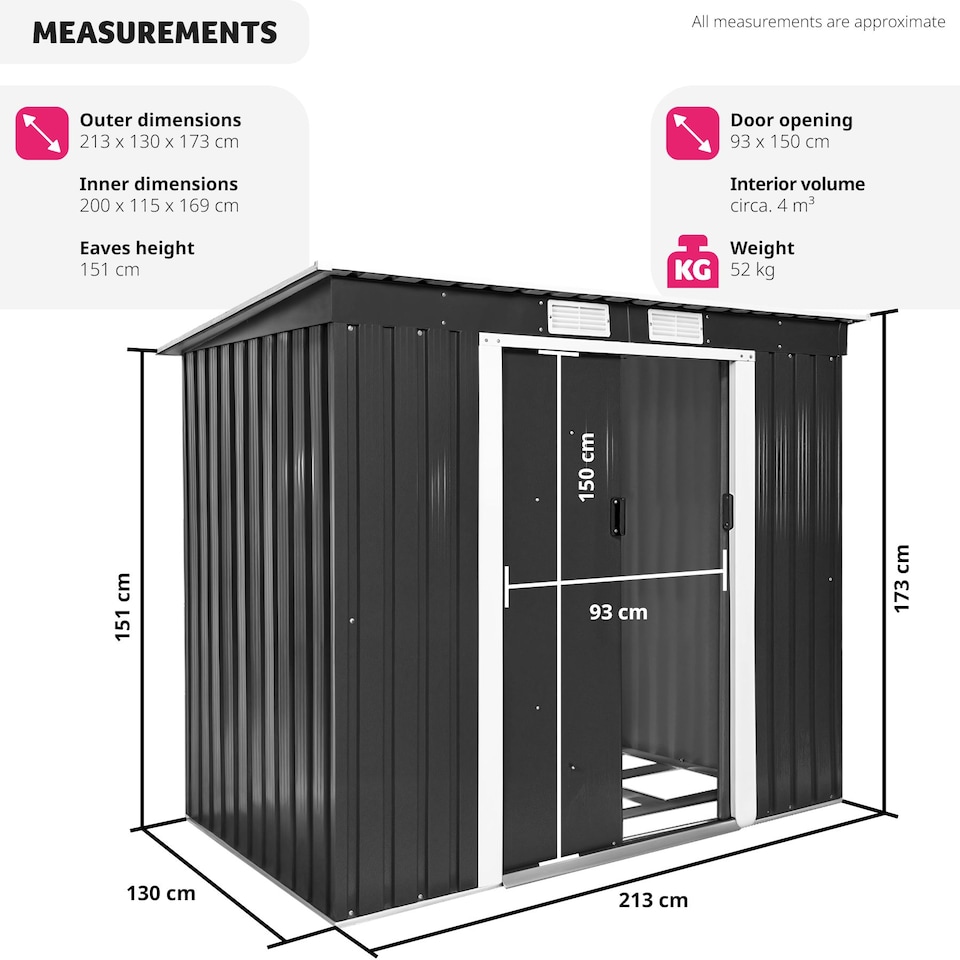 image 1 of Shed with Pitch Roof - steel, foundation included, 213 x 130 x 173 cm | Grey | grey/white | 213 x 130 x 173 cm | 1