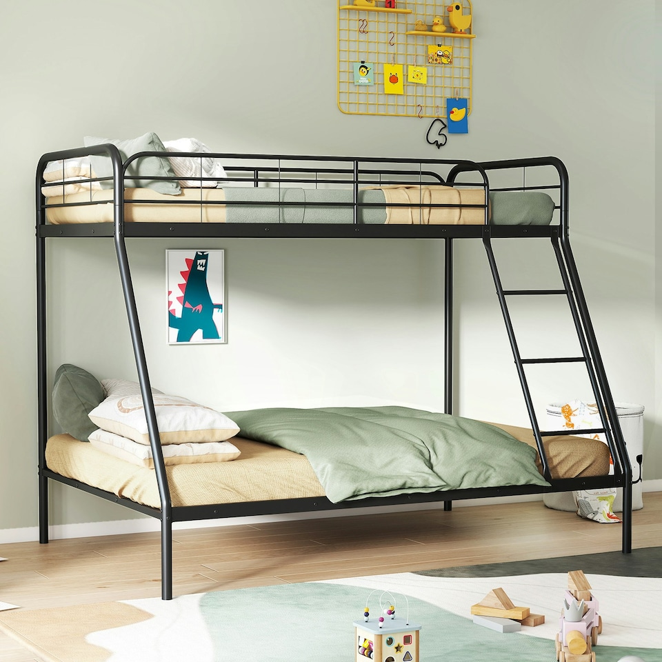 image 1 of COSTWAY Metal Bunk Bed with Ladder Safety Guardrail