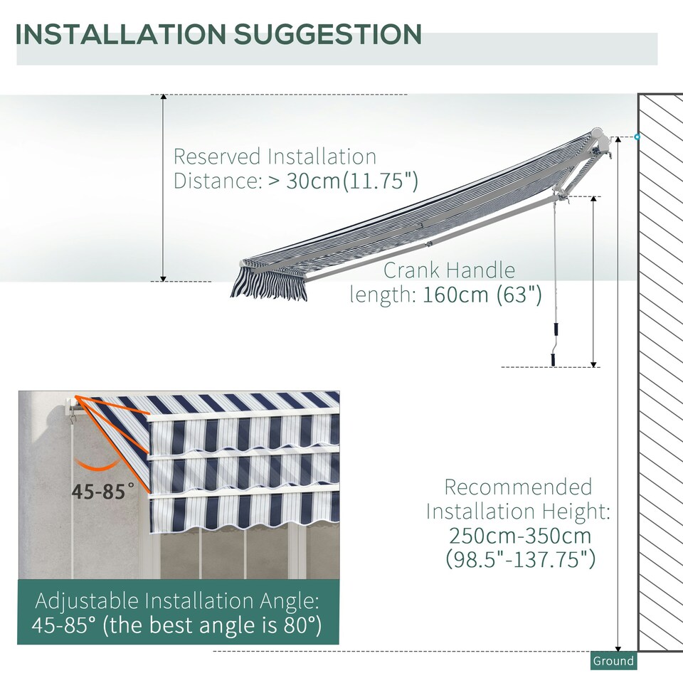 image 1 of Outsunny Garden Sun Shade Canopy Retractable Awning, 4 x 3(m) Blue and White