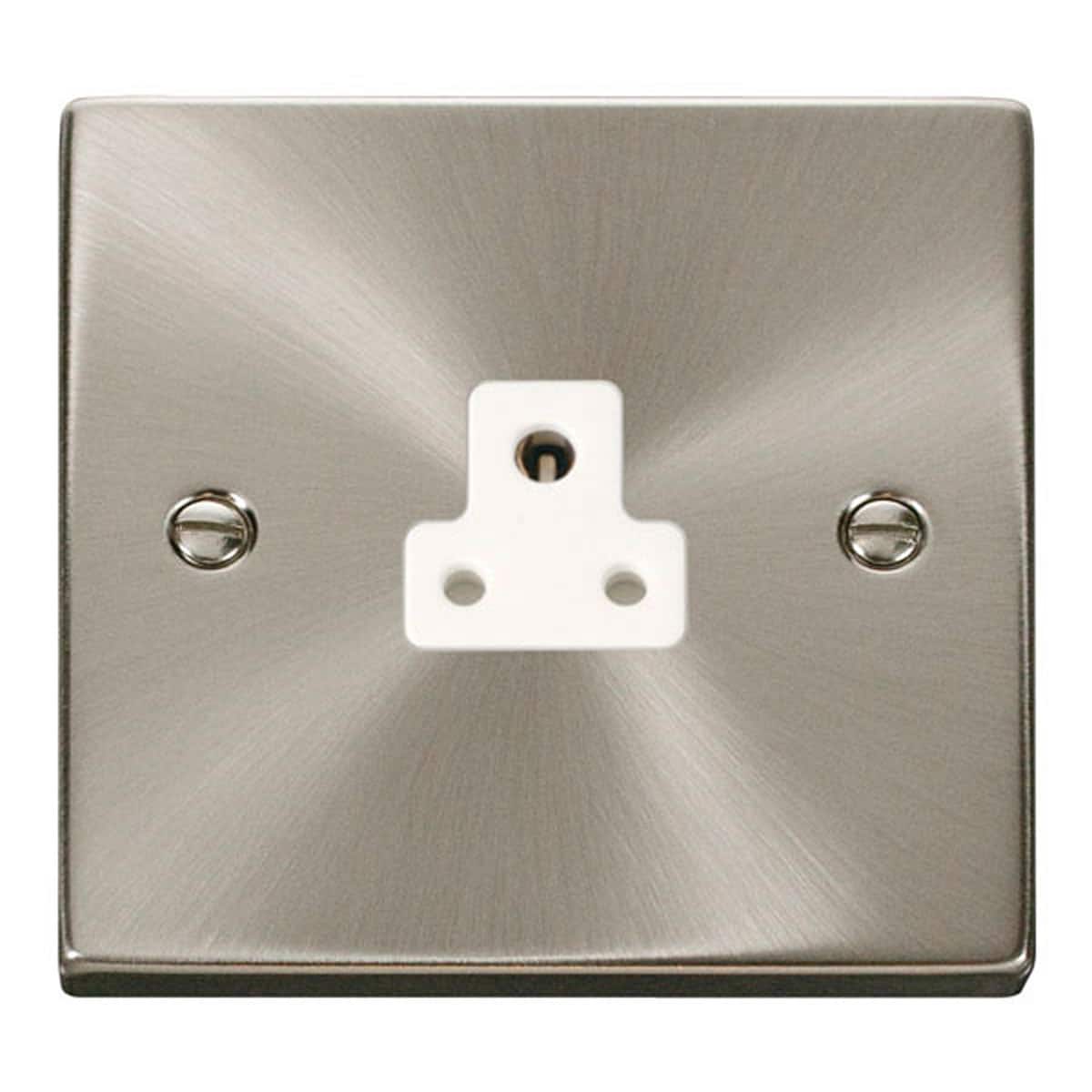 SE Home Satin / Brushed Chrome 1 Gang 2A Round Pin Socket in Metallic Silver