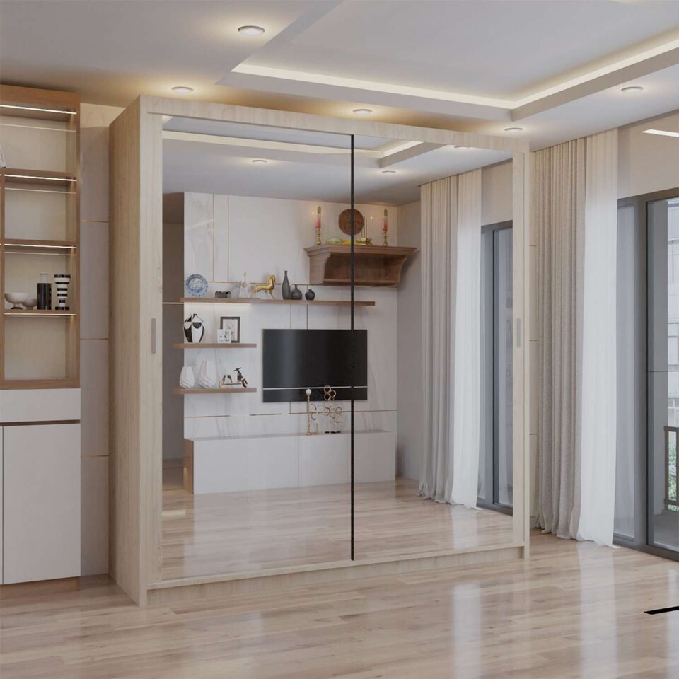image 1 of Sliding wardrobes 4U Modern Full Mirror Sliding Door Wardrobe Multi Size (90-203cm) & Color Options | Brown | 180cm(Oak) | 180cm