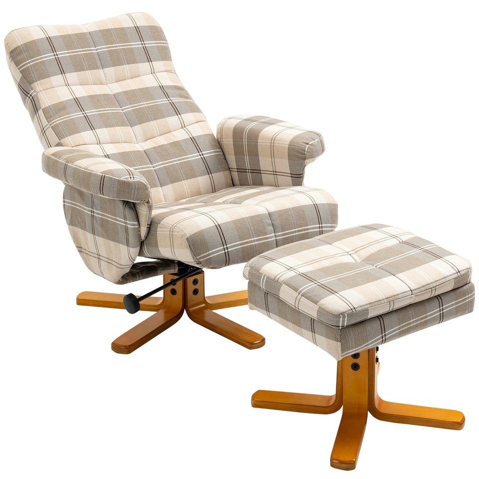 image 1 of HOMCOM Recliner Chair and Footstool Linen-touch Fabric Wooden Base Multicolour