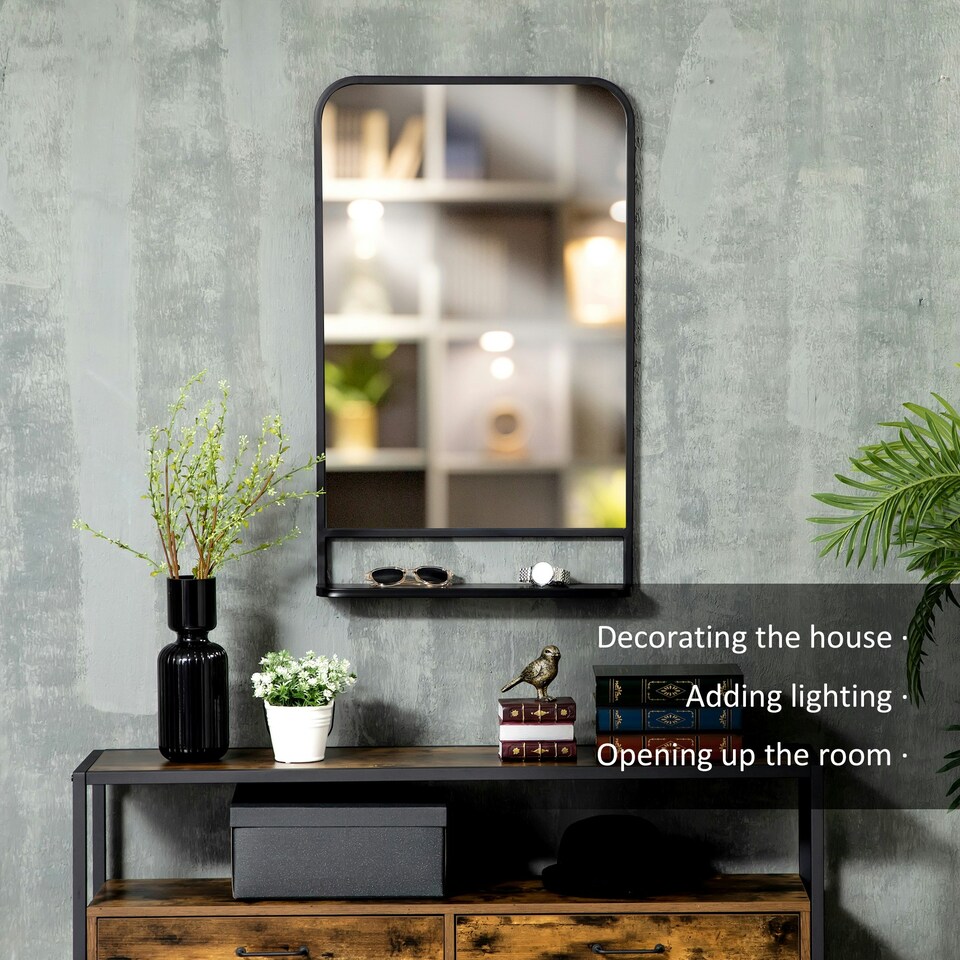 image 1 of HOMCOM Rectangle Wall Mirror with Shelf 86 x 53 cm, for Living Room, Bedroom