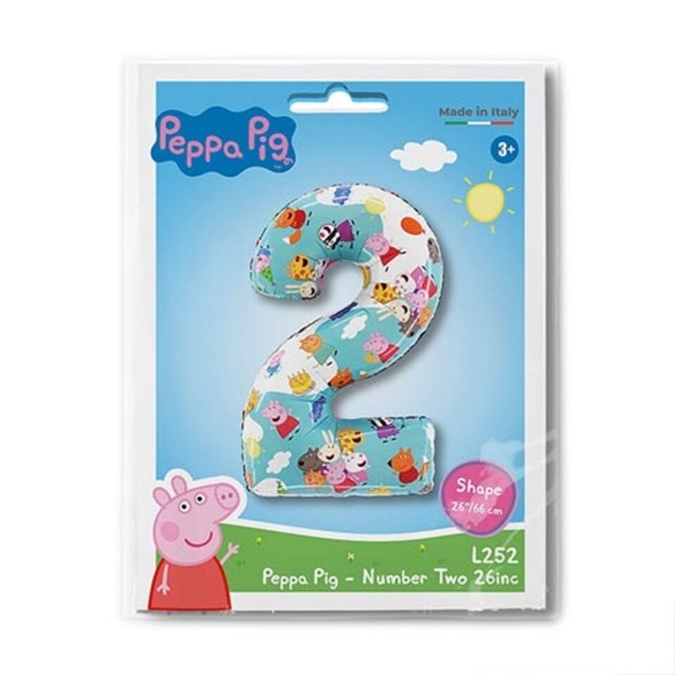 image 1 of Peppa Pig Number 2 Giant Foil Helium Balloon 66cm / 26 in