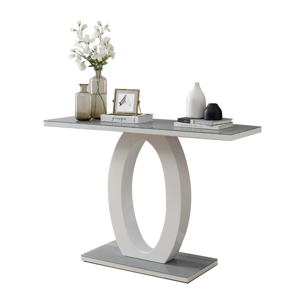 image 1 of Furniturebox Giovani Modern Grey White Halo High Gloss Glass Console Table