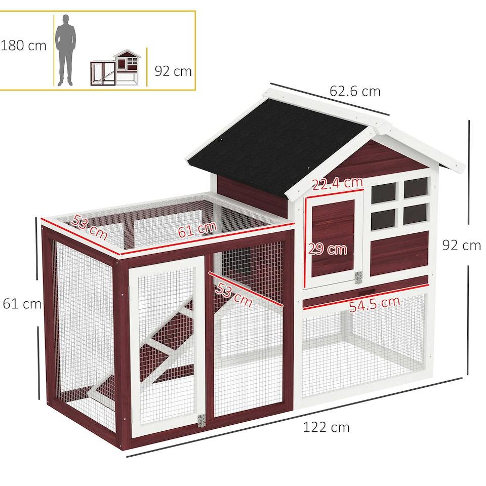 image 1 of PawHut Rabbit Hutch, Bunny Cage Outdoor Wooden House w/Tray & Ramp, Brown