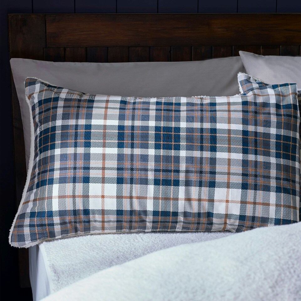 image 1 of Catherine Lansfield Cosy Sherpa Check Duvet Cover Set Grey (Copy) | Blue | Navy Blue | King