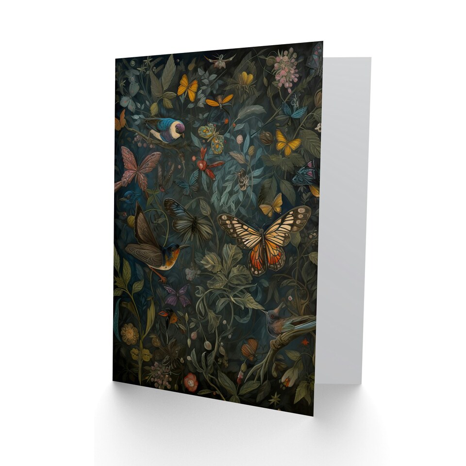 image 1 of Plants Birds Butterfies William Morris Style Nature Greeting Card