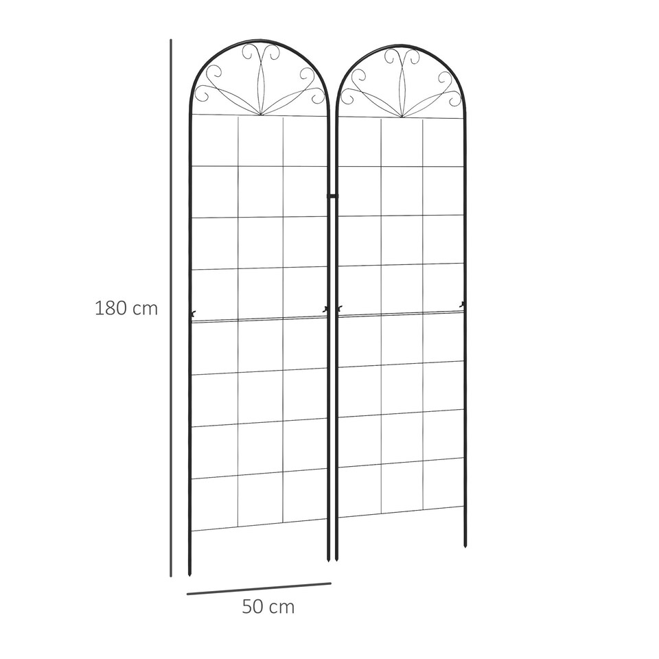 image 1 of Outsunny Set of 2 Metal Trellis for Climbing Plants, Grid Design, 50 x 180cm