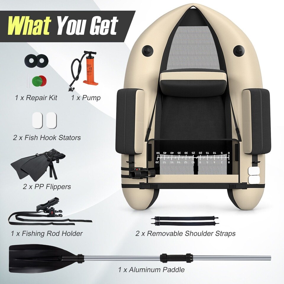 image 1 of COSTWAY Inflatable Fishing Float Tube Portable Adult Fishing Boat w/Pump