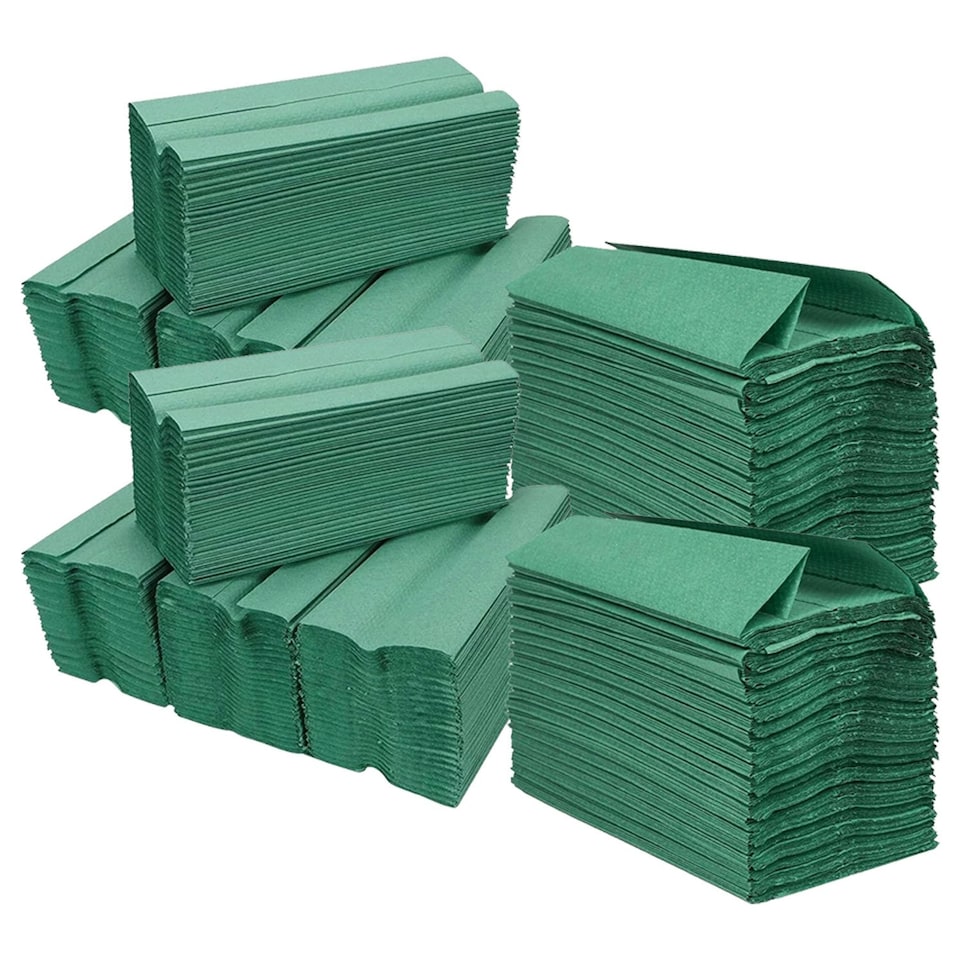 image 1 of 3 Boxes (7,560 Sheets) Green C Fold Hand Paper Towels Large 1 Ply Sheets Ideal For Washrooms & Kitchens