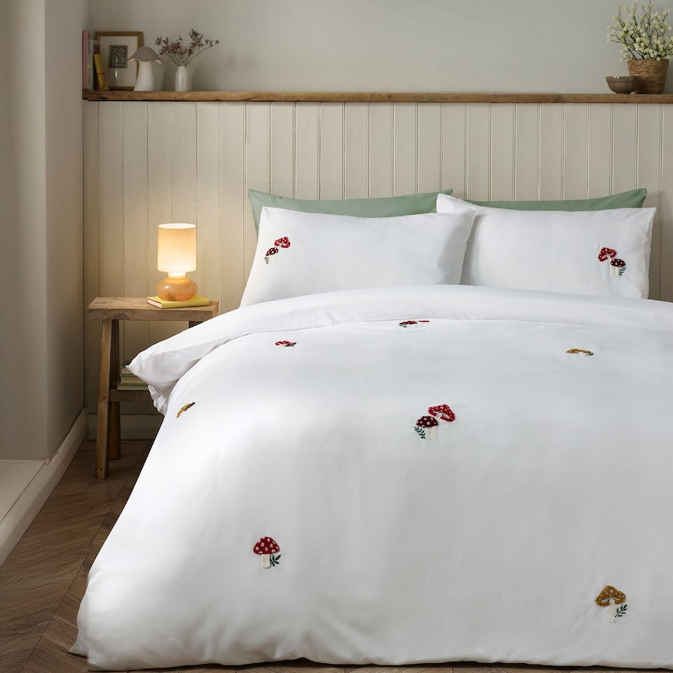 image 1 of Catherine Lansfield Woodland Crochet Embroidered Duvet Cover Set