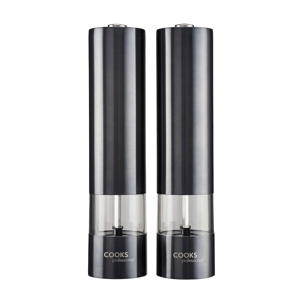 image 1 of Cooks Professional Electric Salt & Pepper Mill - Stainless Steel Automatic Grinder - Graphite