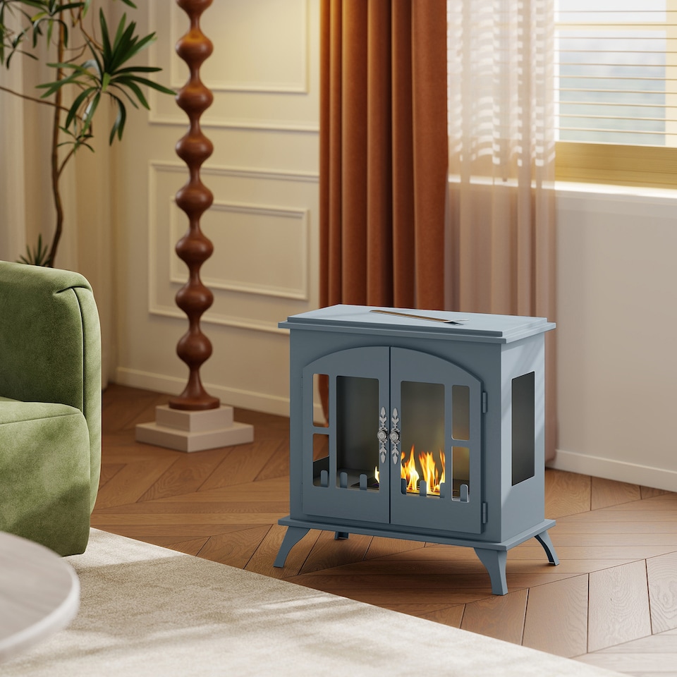 image 1 of HOMCOM Freestanding Ethanol Fireplace Stove, Bioethanol Fire with Stainless Steel Flame Snuffer, 0.9L Tank, 3 Hours Burning Time for Indoor, Grey | Grey