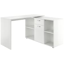 HOMCOM Multipurpose L-Shaped Computer Desk Laptop Workstation MDF White