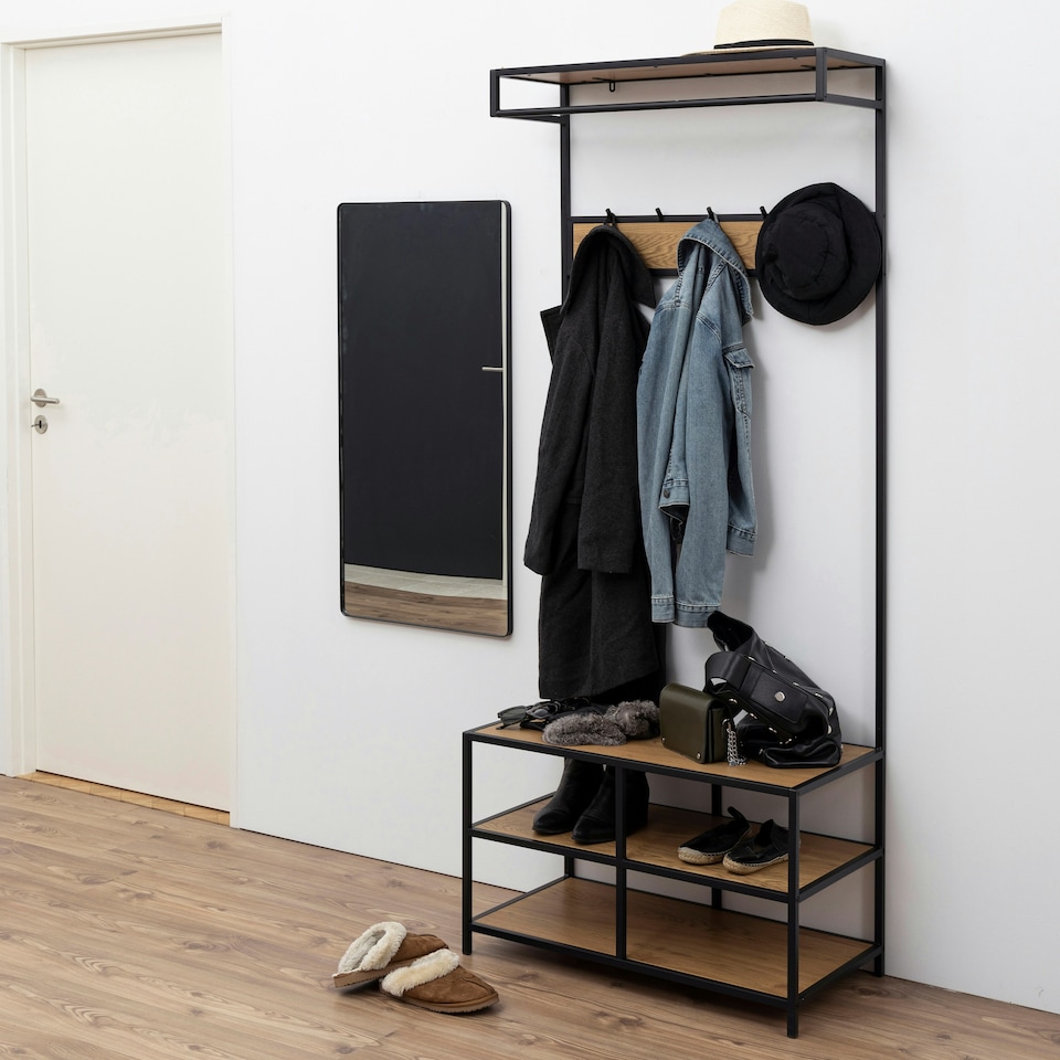 image 1 of Seaford Clothes Rack with 3 Shelves in Black and Oak