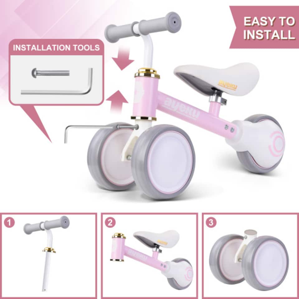 image 1 of AyeKu Baby Toddler Balance Bike Silent Wheels Adjustable Seat, 1-3 Years, Pink | Pink