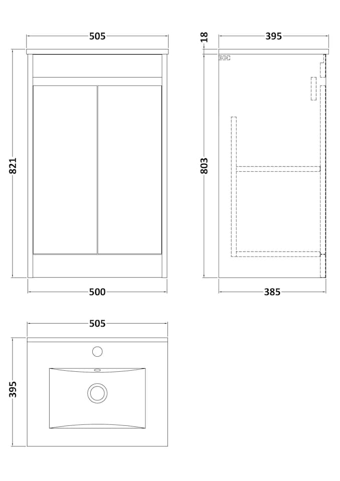 image 1 of Balterley Chartley Contemporary Floor Standing 2 Door Vanity Basin Unit, Minimalist Basin, 500mm, Taupe