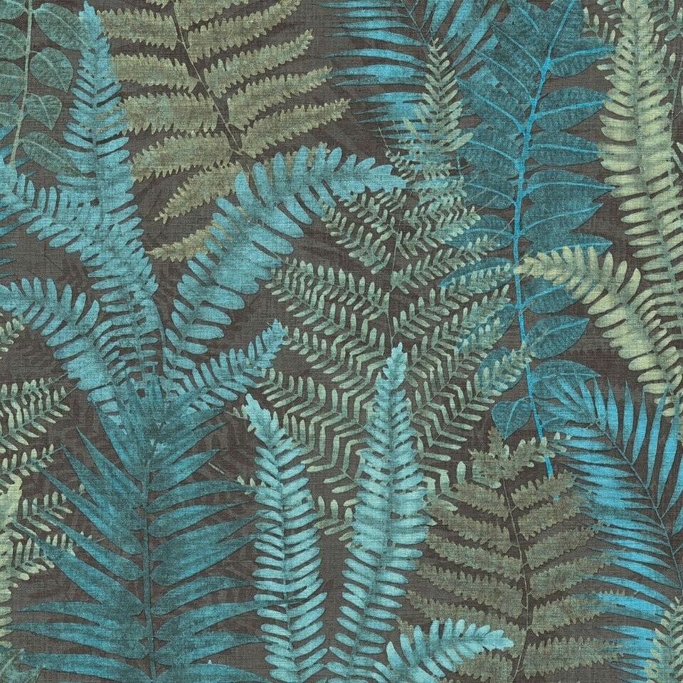 image 1 of AS Creation Famous Garden Fern Textured Wallpaper - Blue/Green/Black - One Size Blue