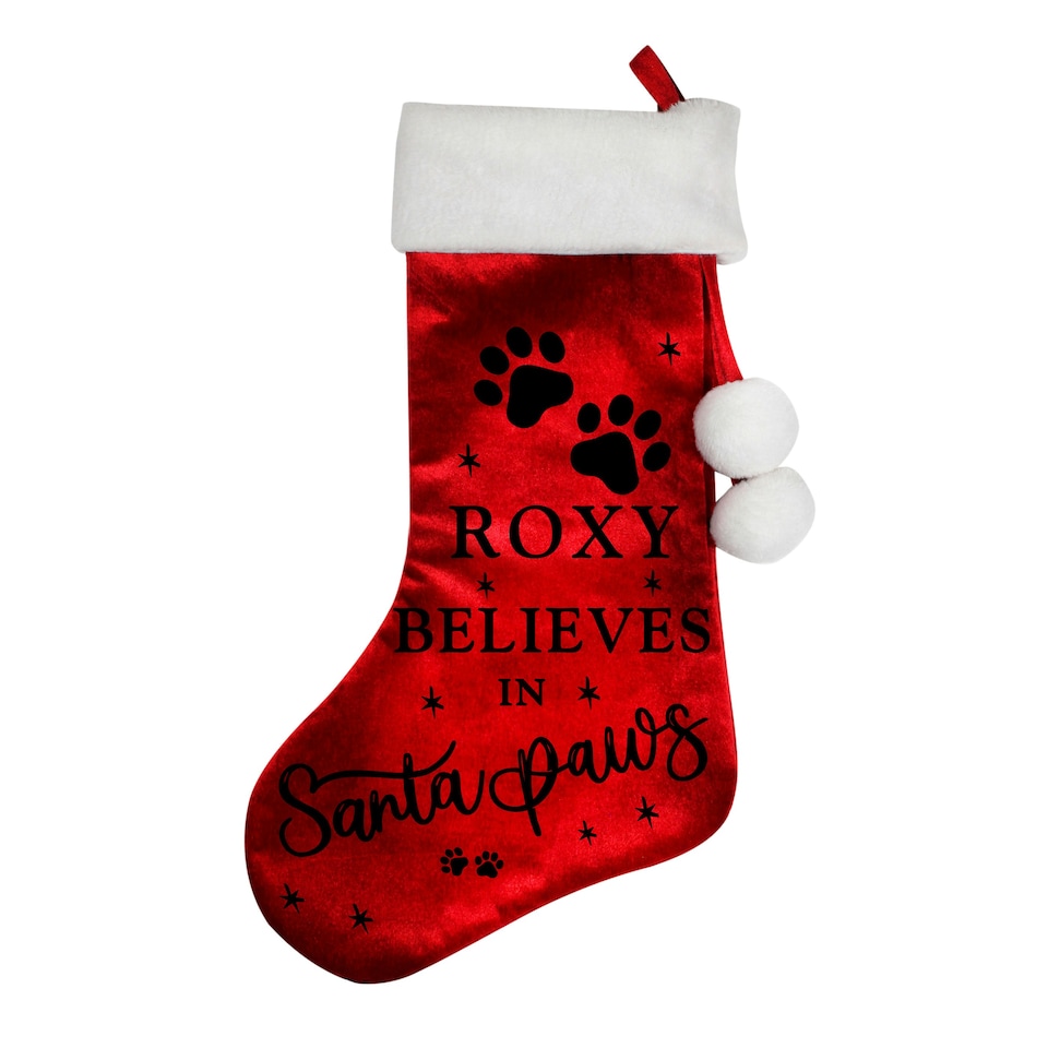 image 1 of Personalised Santa Paws Christmas Red Stocking