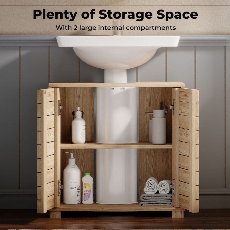 image 1 of Levede 2 Door Oak Wooden Bathroom Under Sink Cabinet Basin Storage Vanity Unit