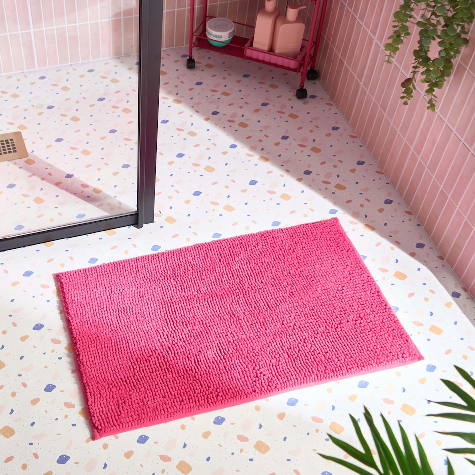 image 1 of OHS Soft Microfibre Non-Slip Absorbent Noodle Chenille Bath Runner Mat Pink | Bright Pink | 45 x 75cm