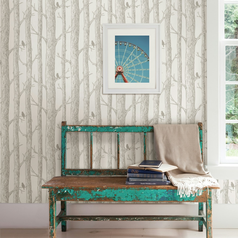 image 1 of NuWallpaper NU2413 The Forest Peel & Stick Wallpaper, White Multi