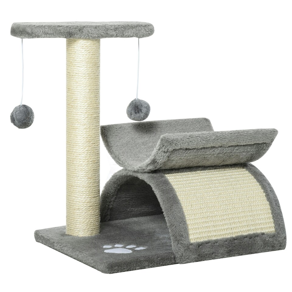 image 1 of PawHut Cat Tree Tower, Rotatable Top Bar, Sisal Post, Tunnel, Balls, Grey