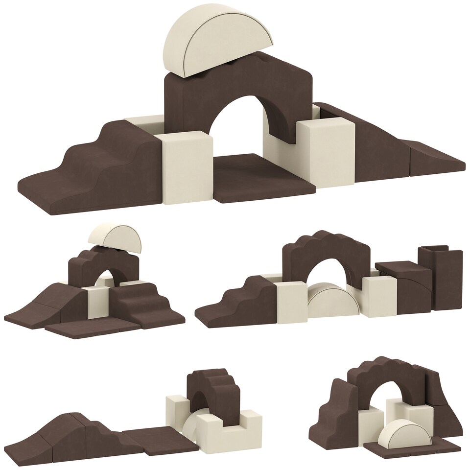 image 1 of AIYAPLAY Kids Soft Play Set, 7 Piece Foam Climbing Blocks, Brown