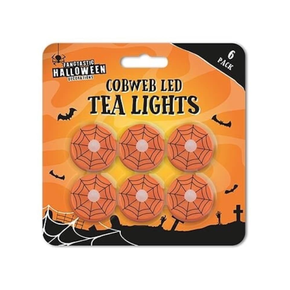 Orange Cobweb LED Tealights - Pack of 6