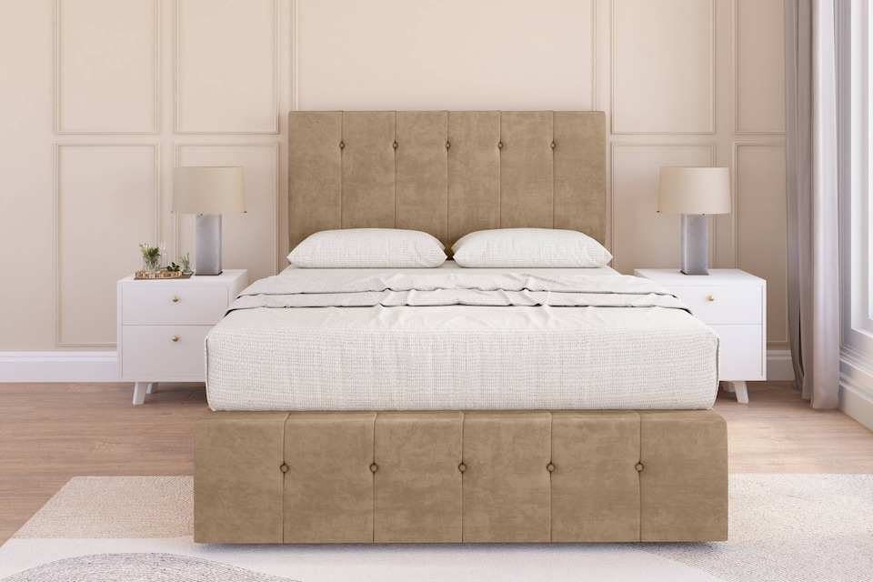 image 1 of Sloomy Cambridge Mink Naples Divan Bed Base No Drawers With 54 Inch Floor Standing Headboard & 12 Inch Matching Footboard | Brown | Mink | Double | 1