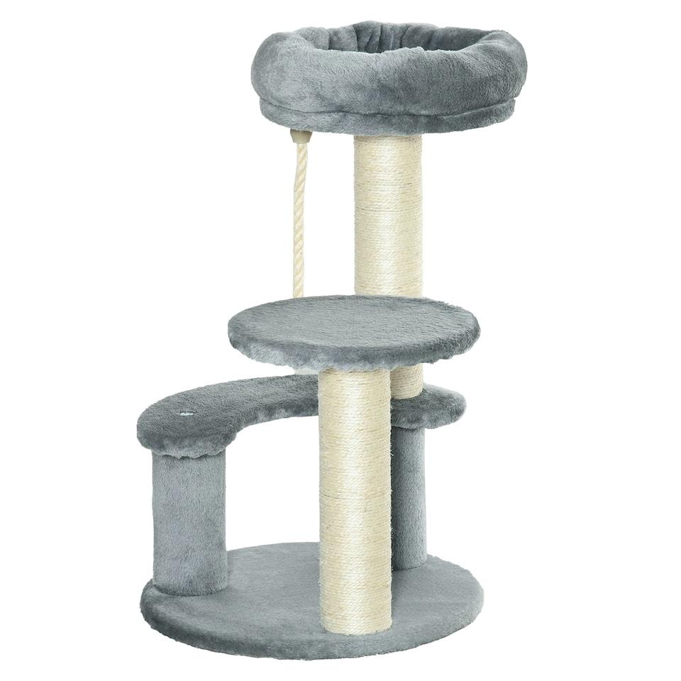 image 1 of PawHut 65cm Cat Tower, Small Cat Condo with Sisal Posts, Rope, Perches Grey