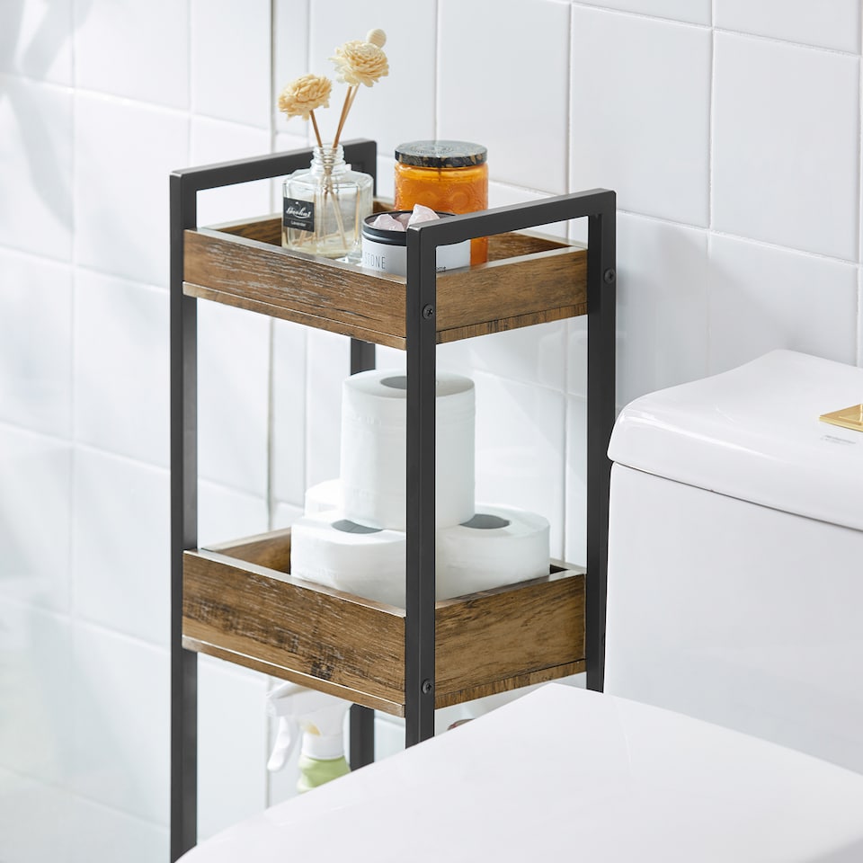 image 1 of SoBuy 3-Tier Slim Bathroom Storage Cabinet, Brown & Black, 11.0x7.9x29.1 in, 4 kg - FRG226-F