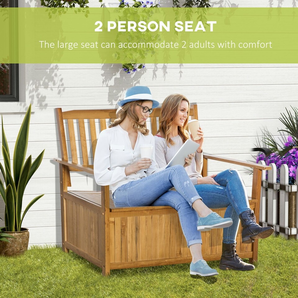 image 1 of Outsunny 2 Seater Wood Garden Storage Bench Outdoor Storage Box Natural