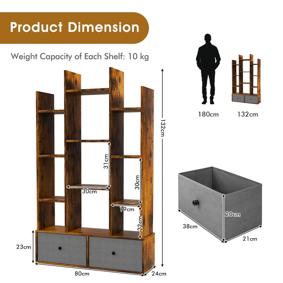 image 1 of COSTWAY Open Back Bookshelf Wood Bookcase Display Shelf Storage Rack Coffee