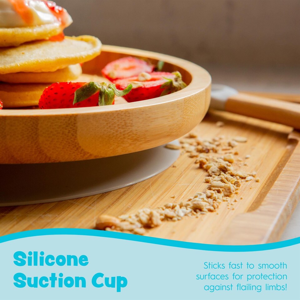 image 1 of Tiny Dining Round Bamboo Suction Plate - Beige