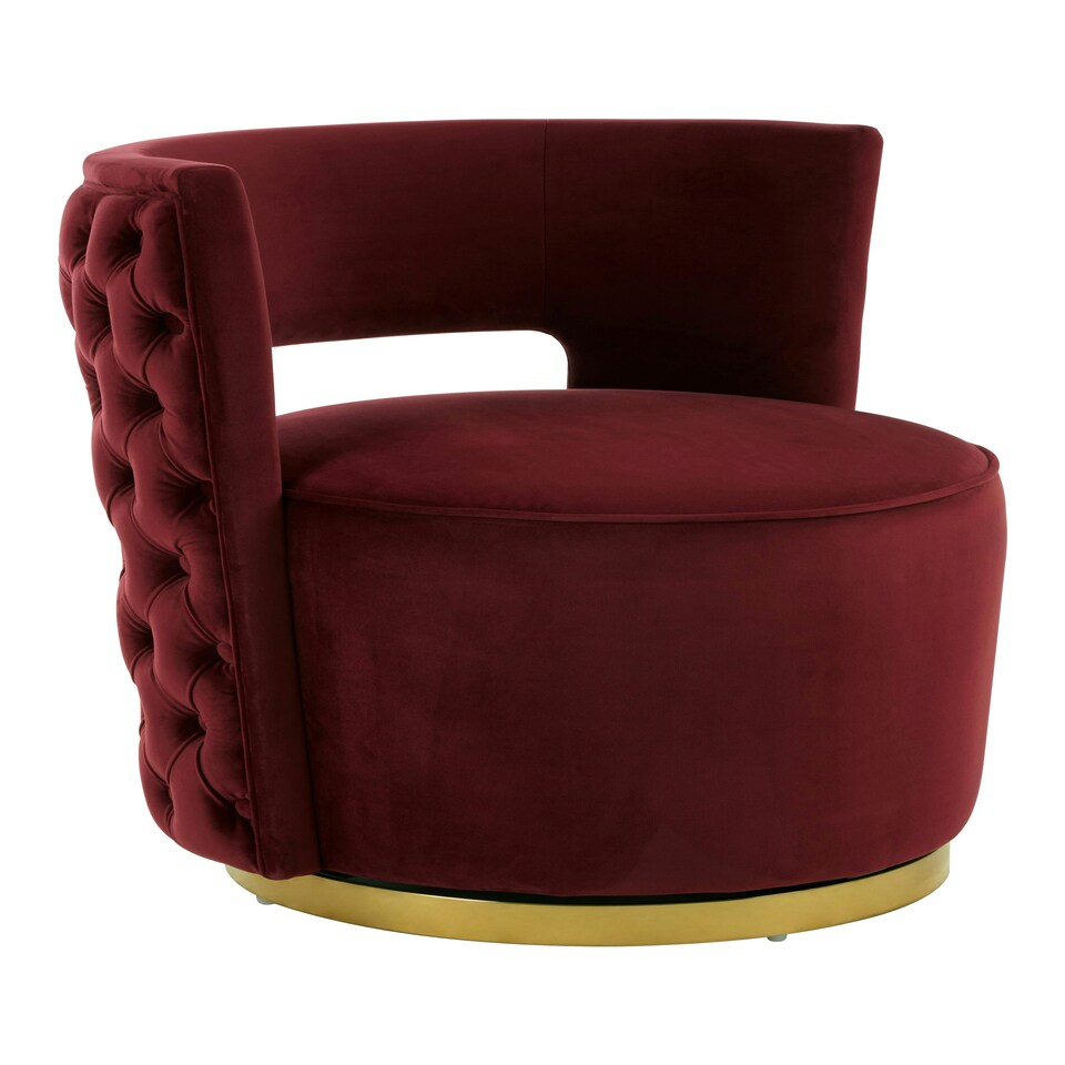 image 1 of Interiors by Premier Red Wine Velvet Upholstered Round Chair, Accent Chair for Living Room, Accent Lounge Chair for Home, Office