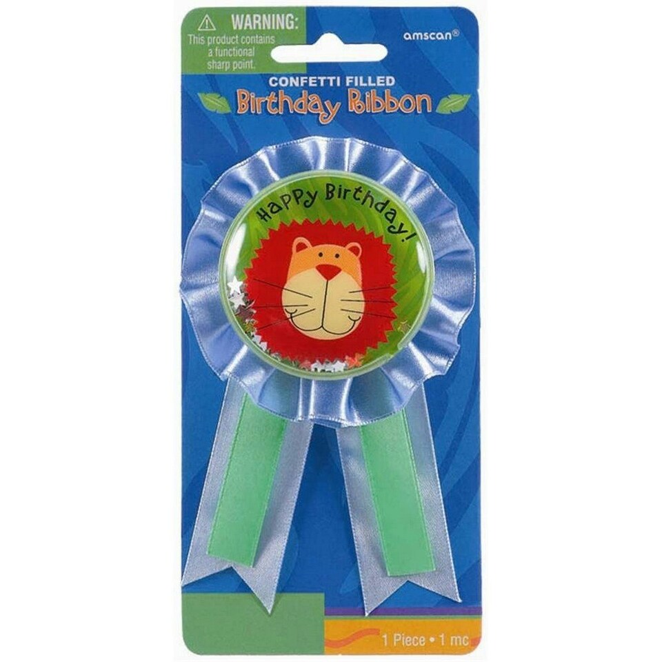 Amscan Jungle Animals Happy Birthday Award Ribbon - Green/Clear - One Size