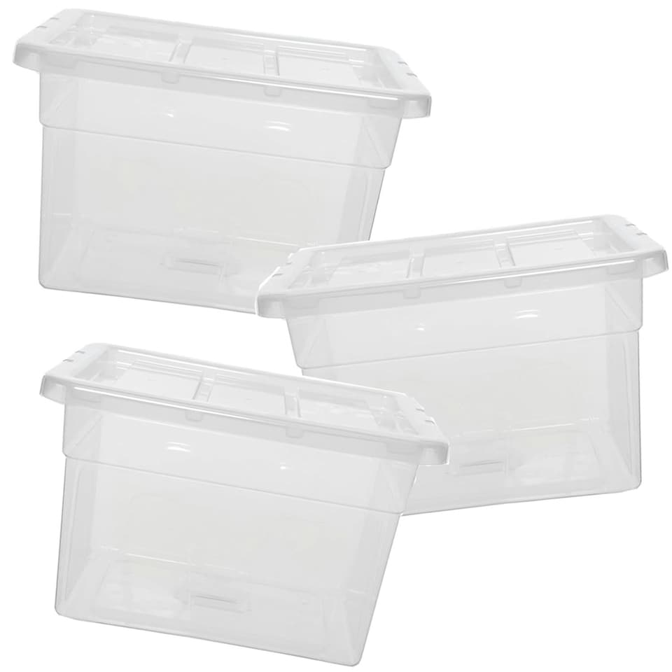image 1 of 2 x Clear Plastic Stackable Transparent Storage Boxes 64 Litre Complete With Lids Clear