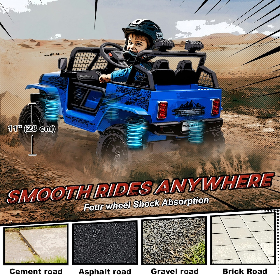 image 1 of AIYAPLAY Kids Ride On Car, 12V Electric Truck w/ Suspension, Blue