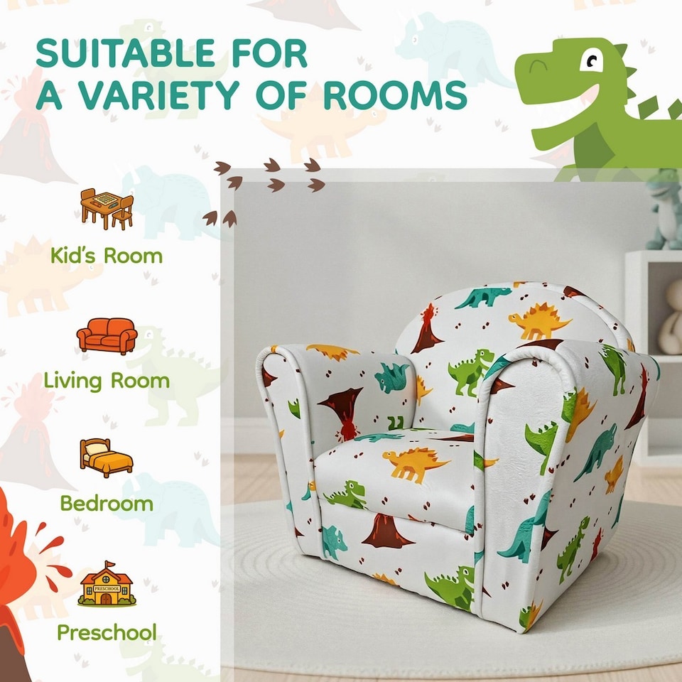 image 1 of Kids Mini Chair Dino - Boucle- L37 x W53 x H45 cm - White