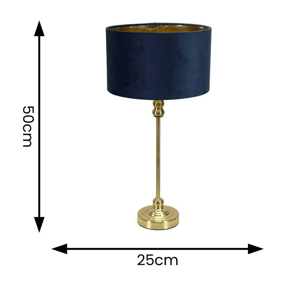 image 1 of ValueLights Maggie Gold Candlestick Table Lamp with Navy Blue Velvet with Gold Inner Lamp Shade