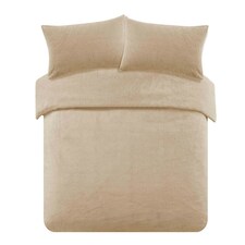 OHS Soft Teddy Fleece Duvet Cover and Pillowcase Bedding Set, Super King - Latte