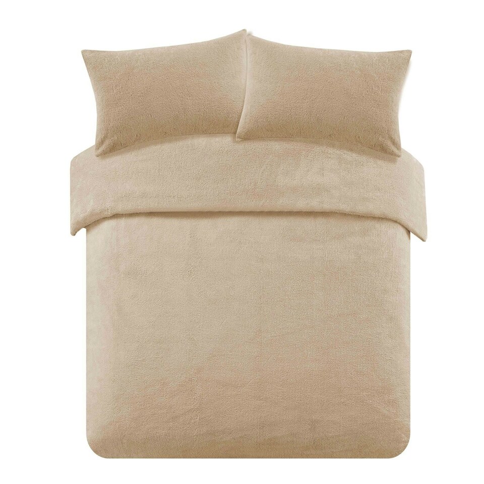 image 1 of OHS Soft Teddy Fleece Duvet Cover and Pillowcase Bedding Set, Super King - Latte