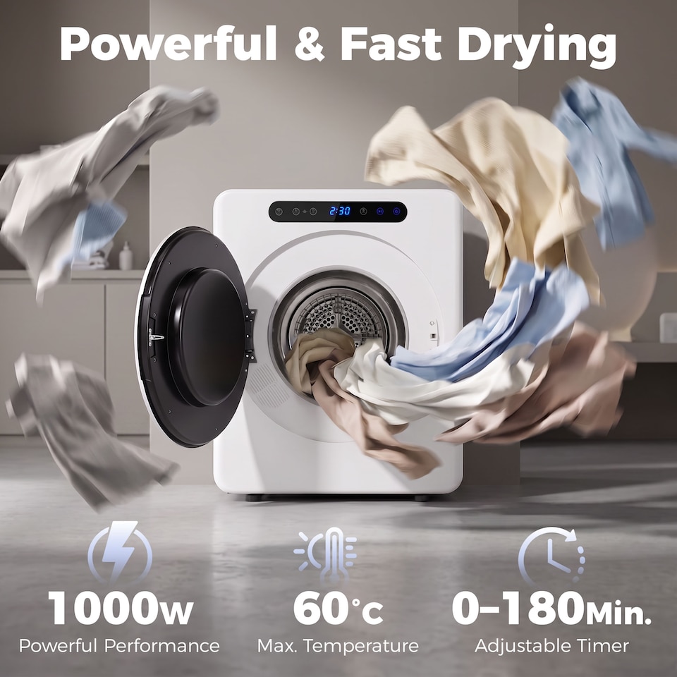 image 1 of HOMCOM 5 kg Portable Vented Tumble Dryer Machine with Timer, White