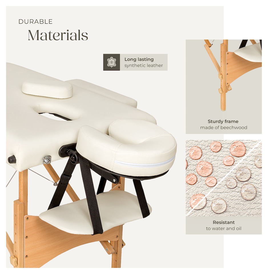 image 1 of Massage Table - 3-zone bed, wooden frame, bolsters, carry bag, head and armrests | Cream | beige | 1