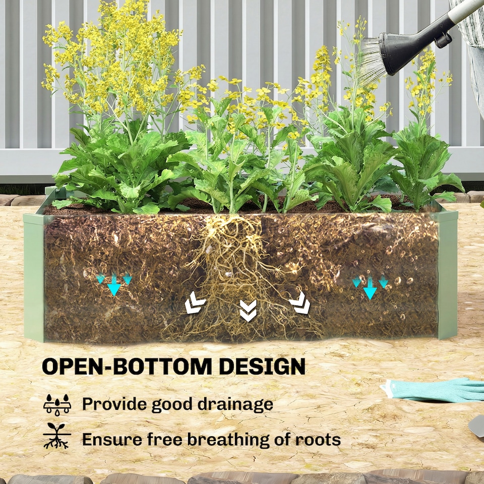 image 1 of Outsunny Set of 2 Raised Garden Bed Galvanised Planter Box, Light Green | Green | Dark Grey
