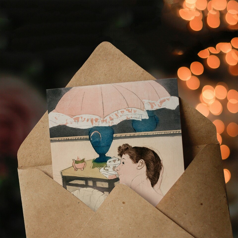 image 1 of Mary Cassatt Art Card The Lamp Woman With Fan Painting