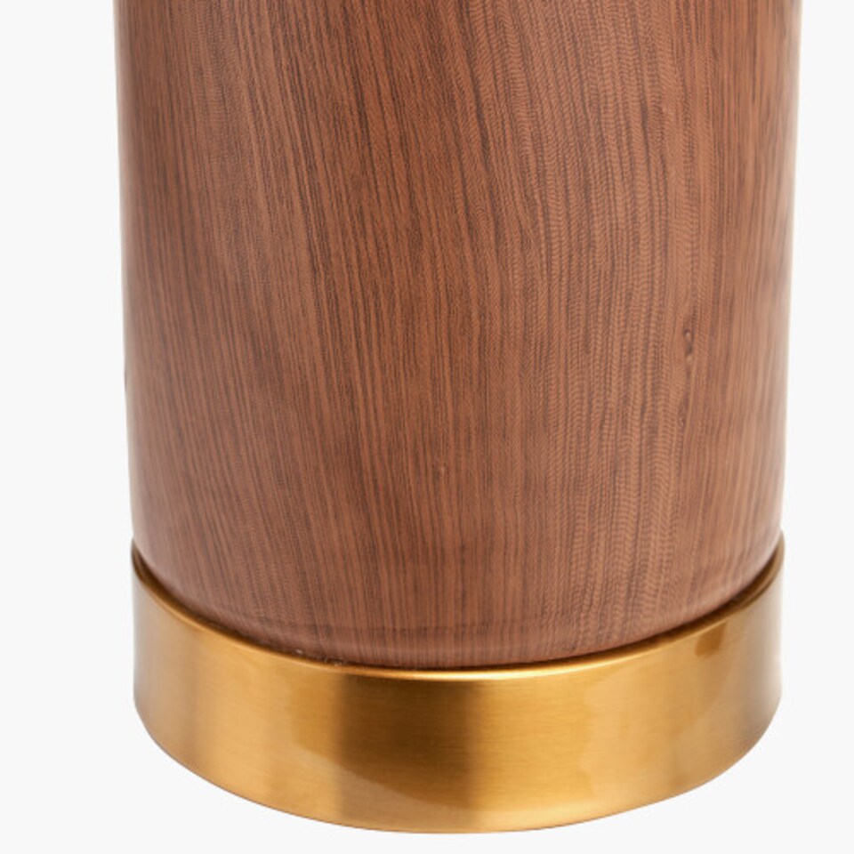 image 1 of Cylinder Wood Effect Ceramic Tall Table Lamp with Shade | Brown | Brown | 1